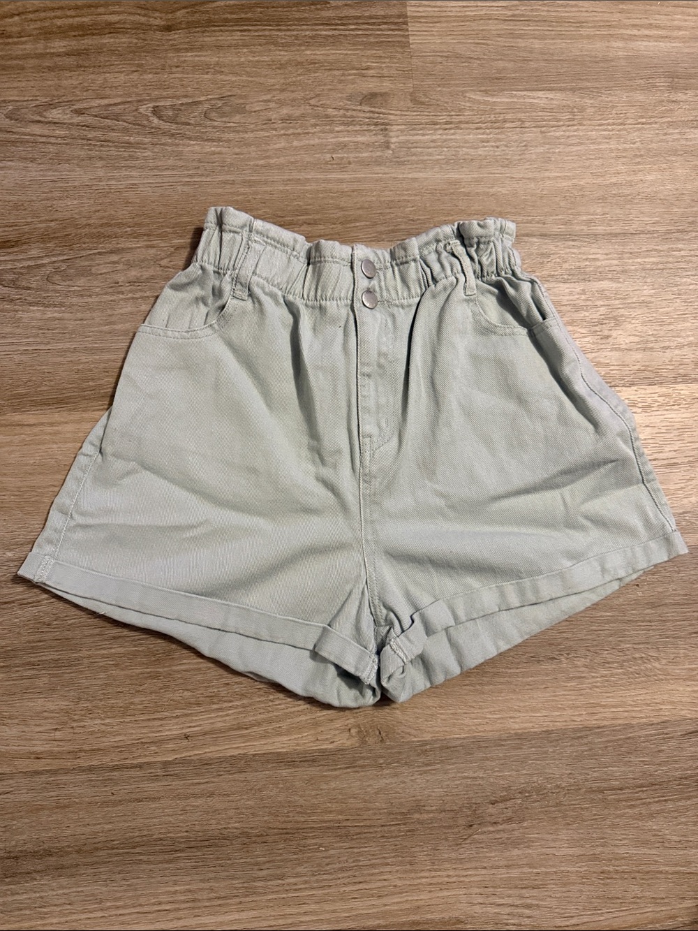 Love Tree High-Waist Paperbag Shorts in Sage Green